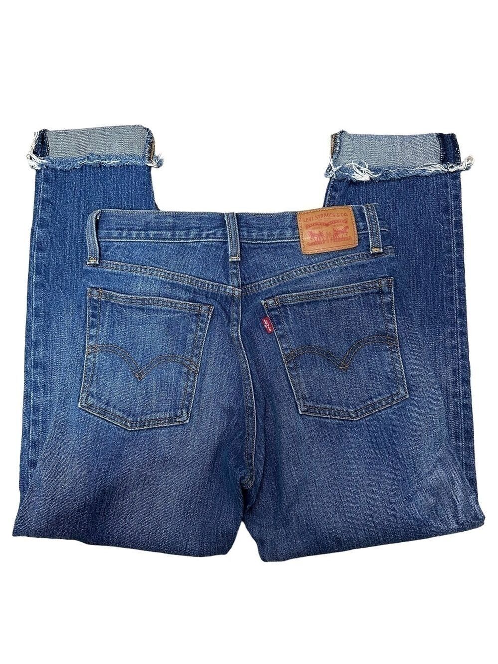 Levi's Blue Denim Midrise Jeans Wedgie Fit White Oak Cone Frayed Women Sz 27 - Picture 4 of 10